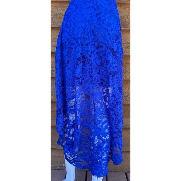 Round Neck Sleeveless Blue Lace Dress With High-Low Hemline & Stretch Fabric Siz - Picture 9 of 9